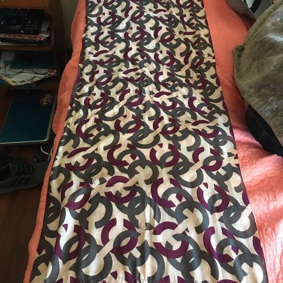 Coach Scarf 53% Silk 47% Cashmere w/ Purple & Grey C - Picture 6 of 7